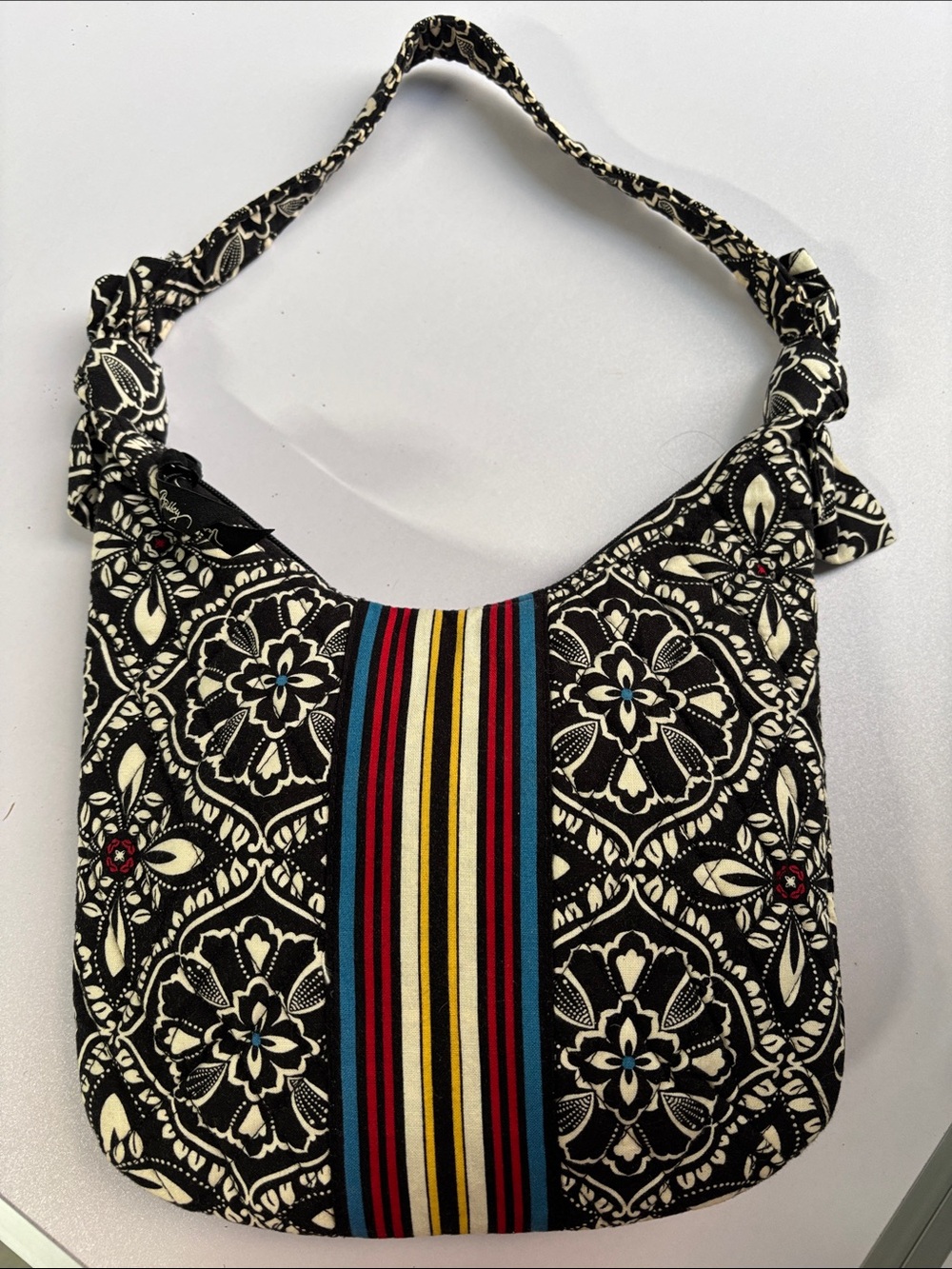 Vera Bradley Black & Cream Floral Shoulder Bag with Multicolor Stripe - Picture 2 of 7